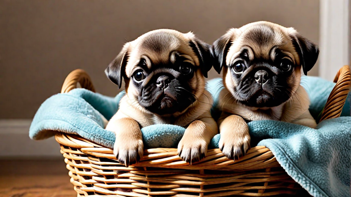 A Basket Full of Pug Puppies