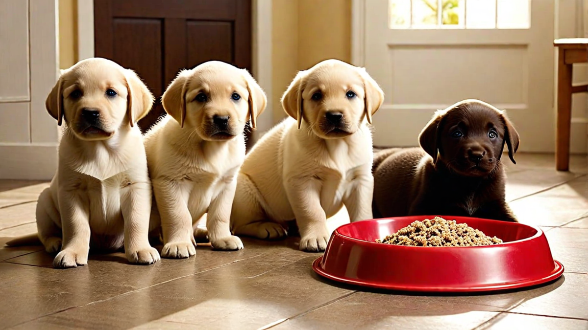 A Litter of Labrador Puppies at Feeding Time