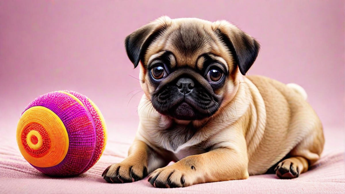 A Pug Puppy Chewing on a Toy