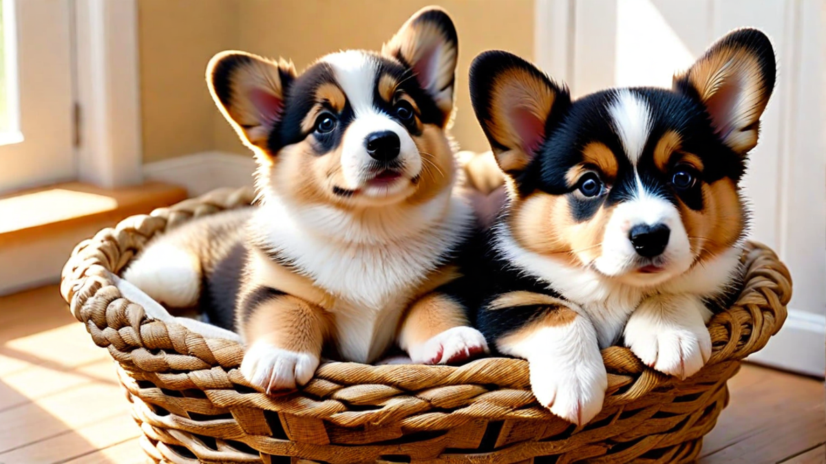 Adorable Corgi Puppies in a Basket