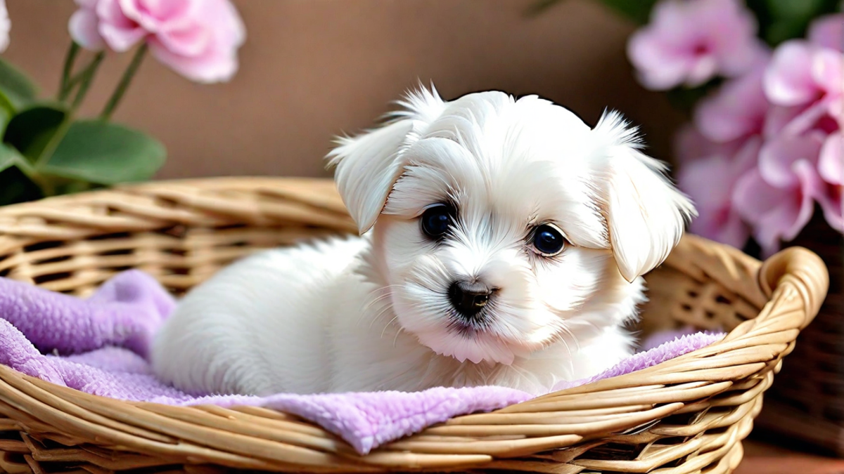 Adorable Maltese Puppy in a Basket