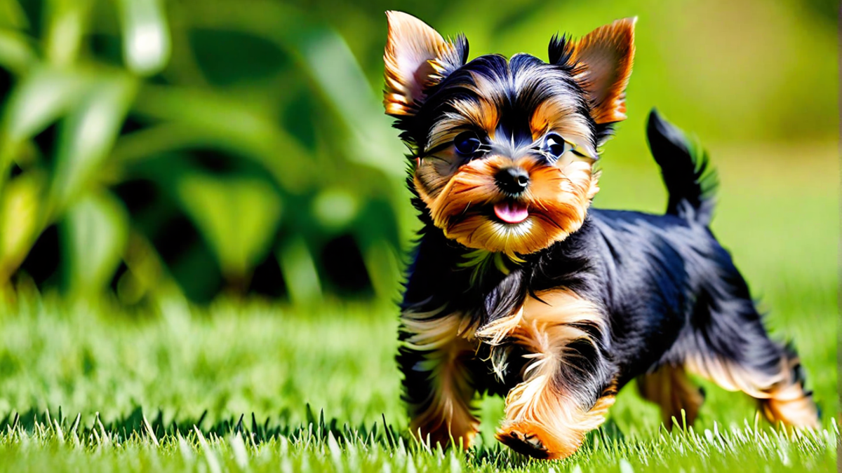 Adorable Yorkshire Terrier Puppy Playing in the Grass