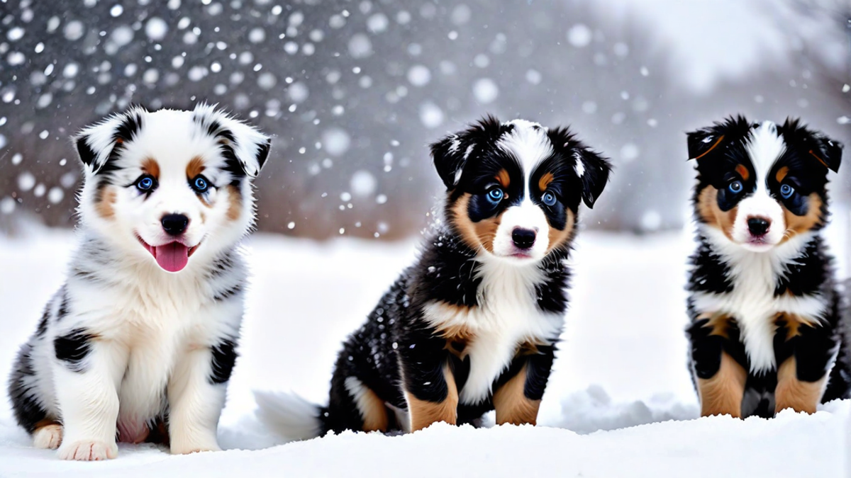 Aussie Pups Enjoying Their First Snow