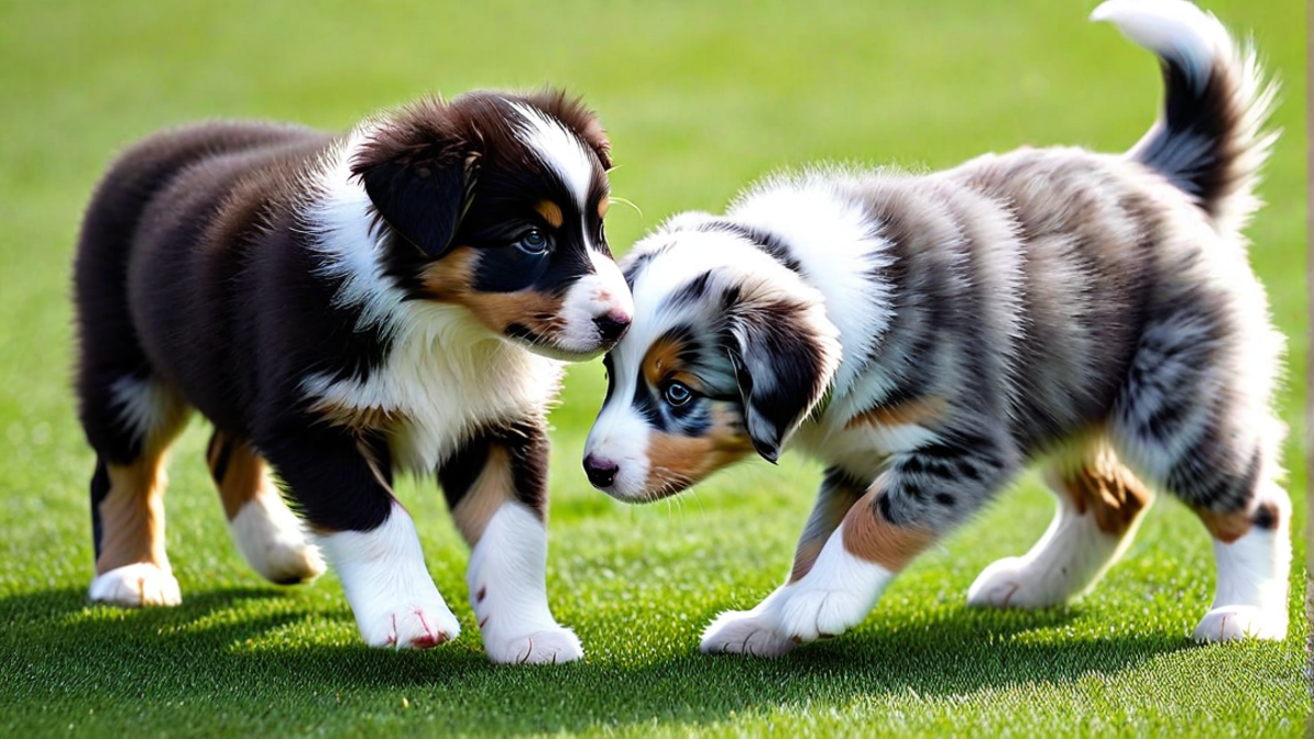 Australian Shepherd Puppies Learning to Fetch