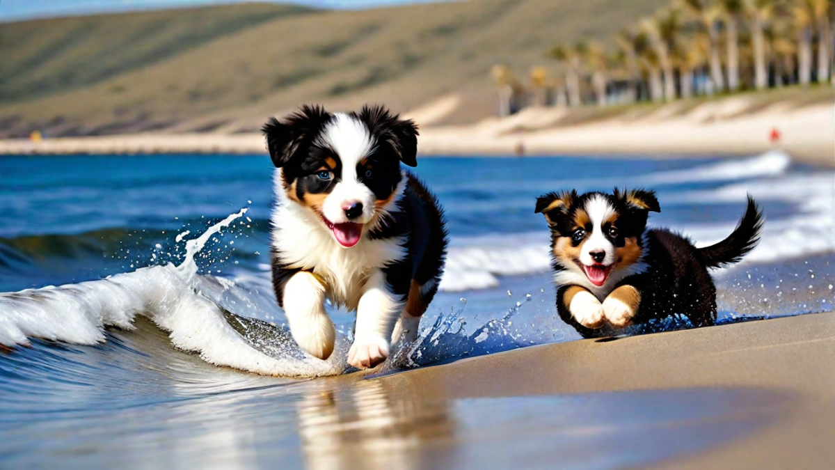 Australian Shepherd Puppies at the Beach