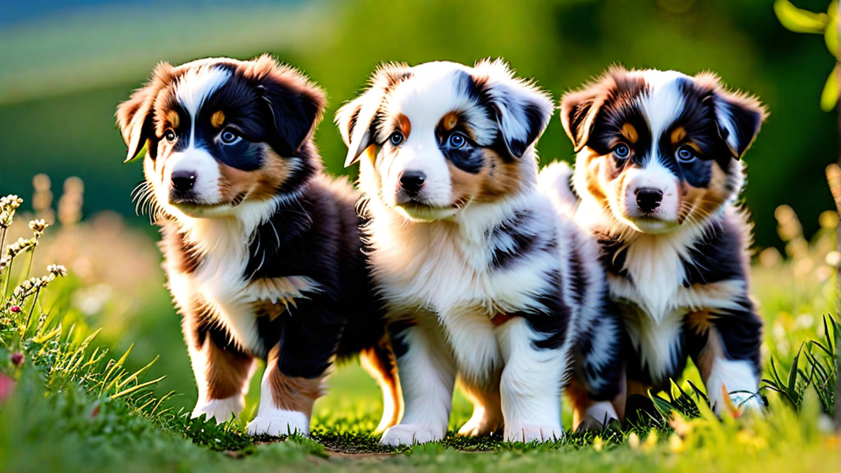 Australian Shepherd Puppies on Their First Walk