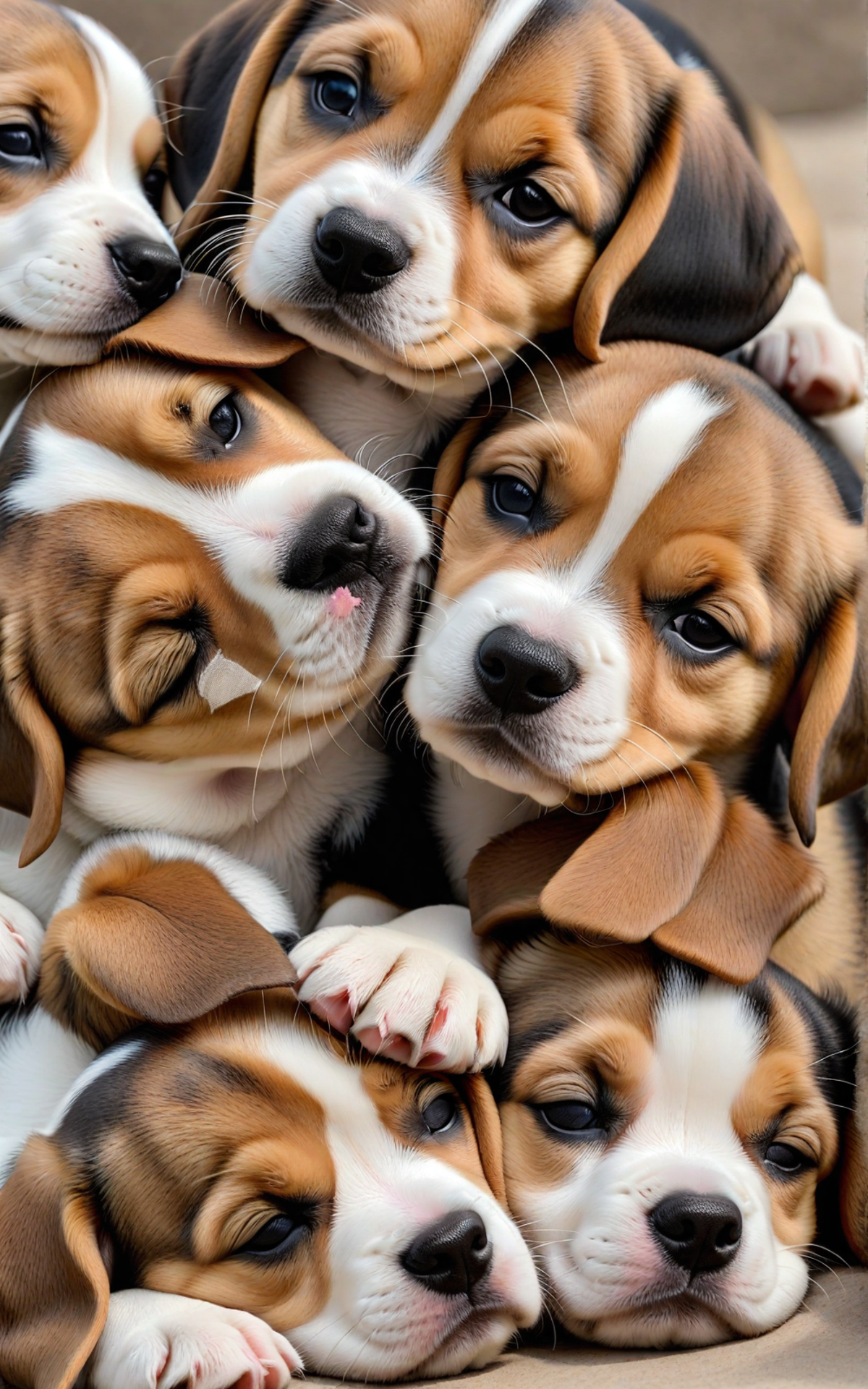 Beagle Puppies Snuggling Together