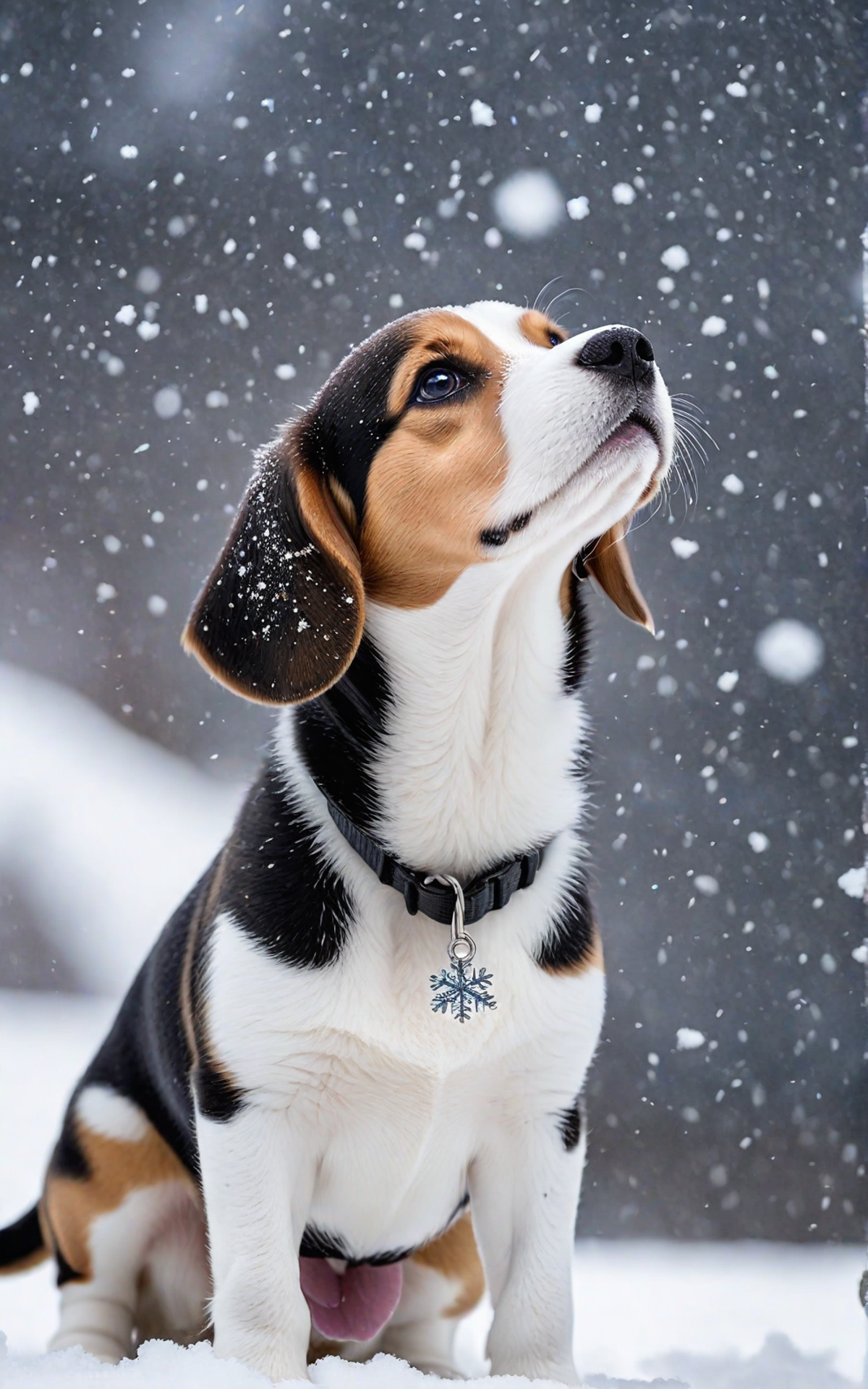 Beagle Puppy Enjoying its First Snowfall