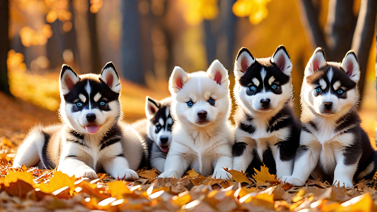 Beautiful Siberian Husky Puppies in a Fall Setting