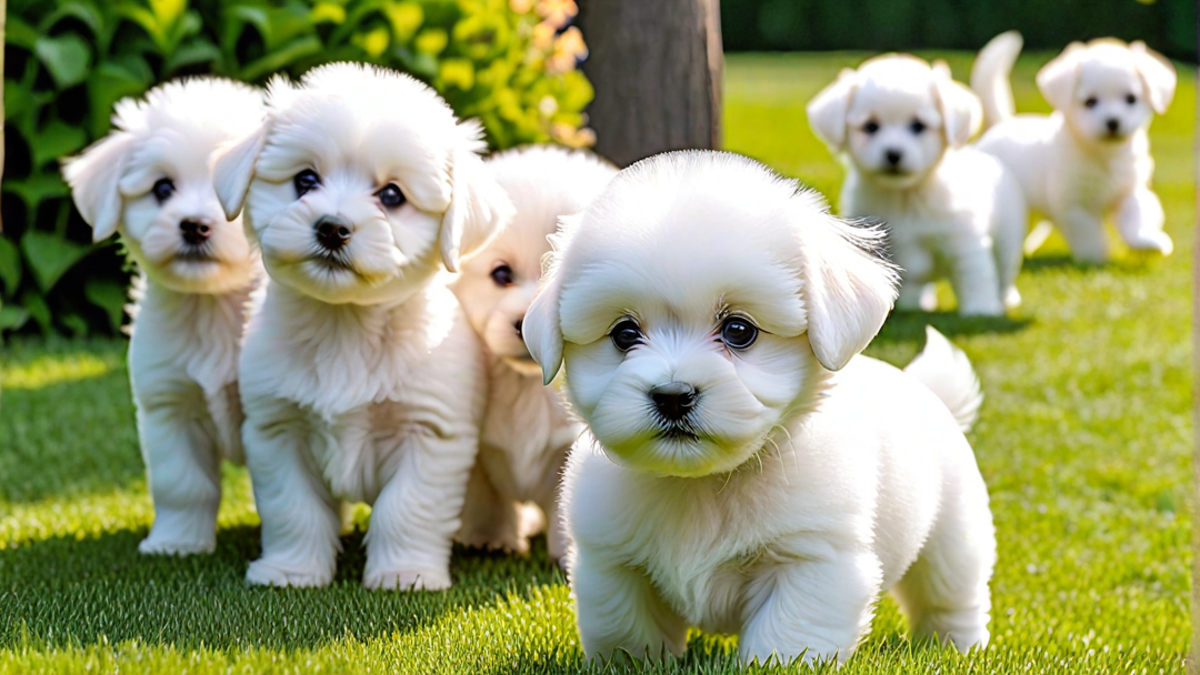 Bichon Frise Puppies on Their First Walk