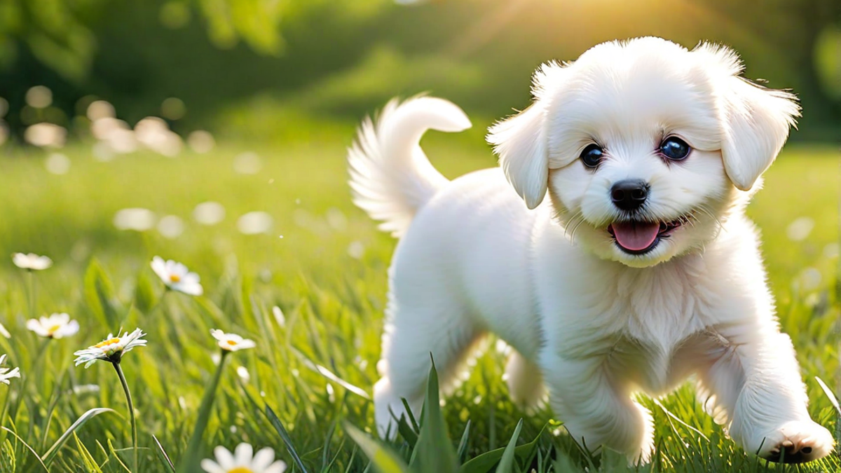 Bichon Frise Puppy Playing in the Grass