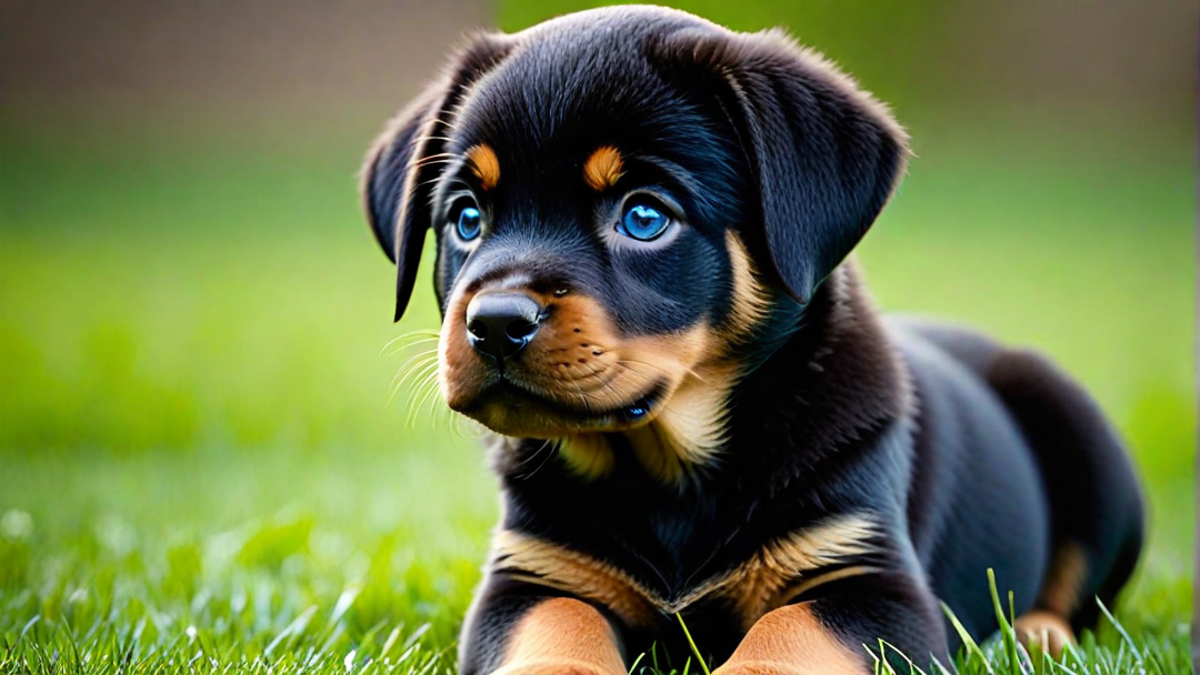 Blue-Eyed Rottweiler Puppy Gazing Upward