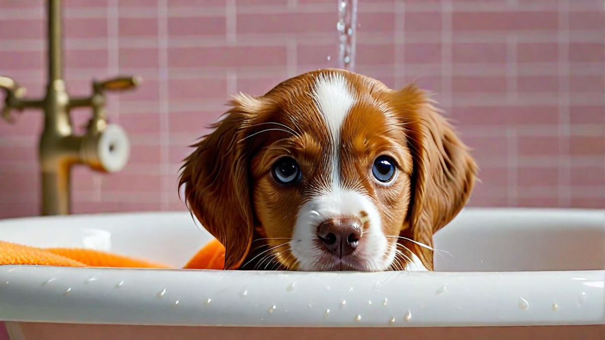 Brittany Spaniel Pup’s First Bath