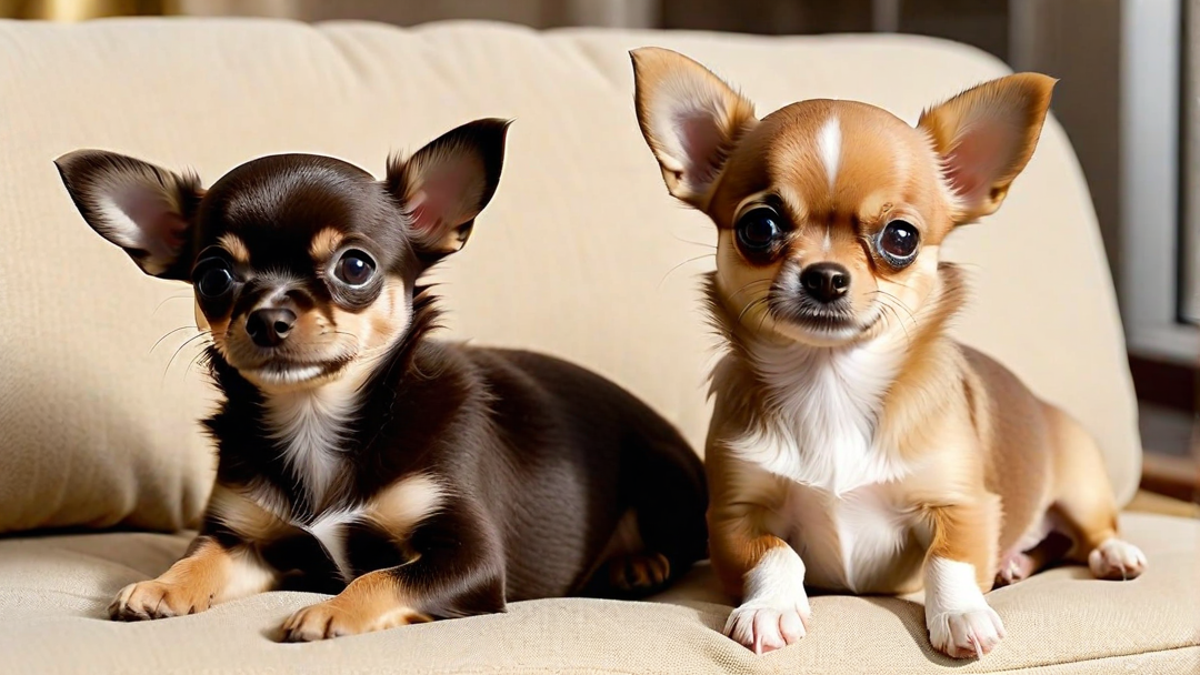 Chihuahua Puppies Wrestling on the Couch