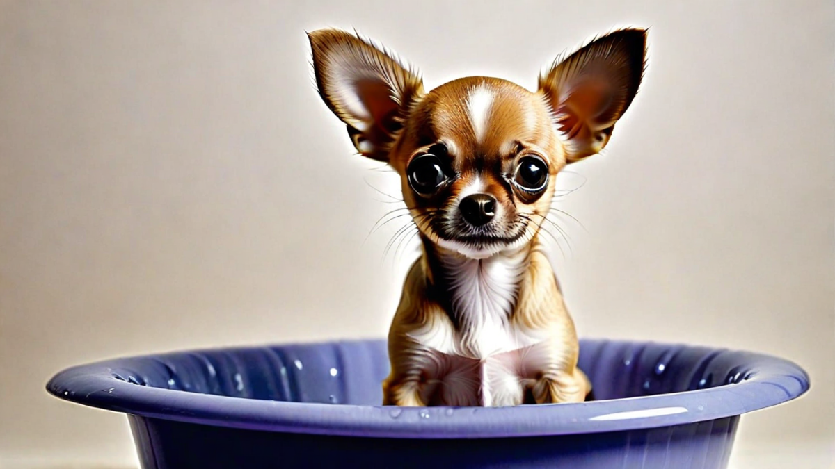 Chihuahua Puppy Taking a Bath