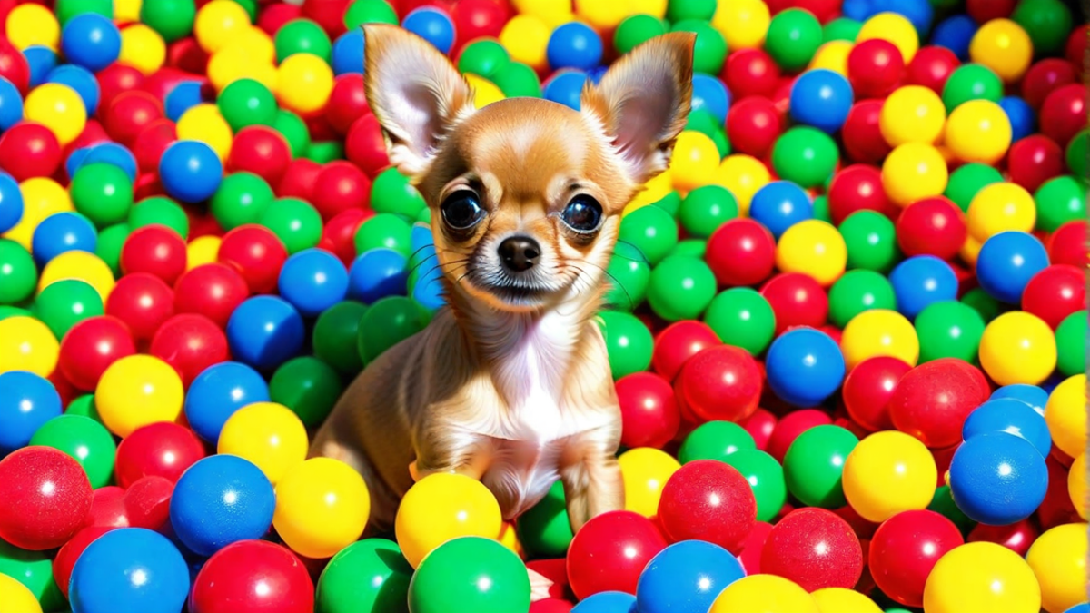 Chihuahua Puppy with Colorful Toy Balls