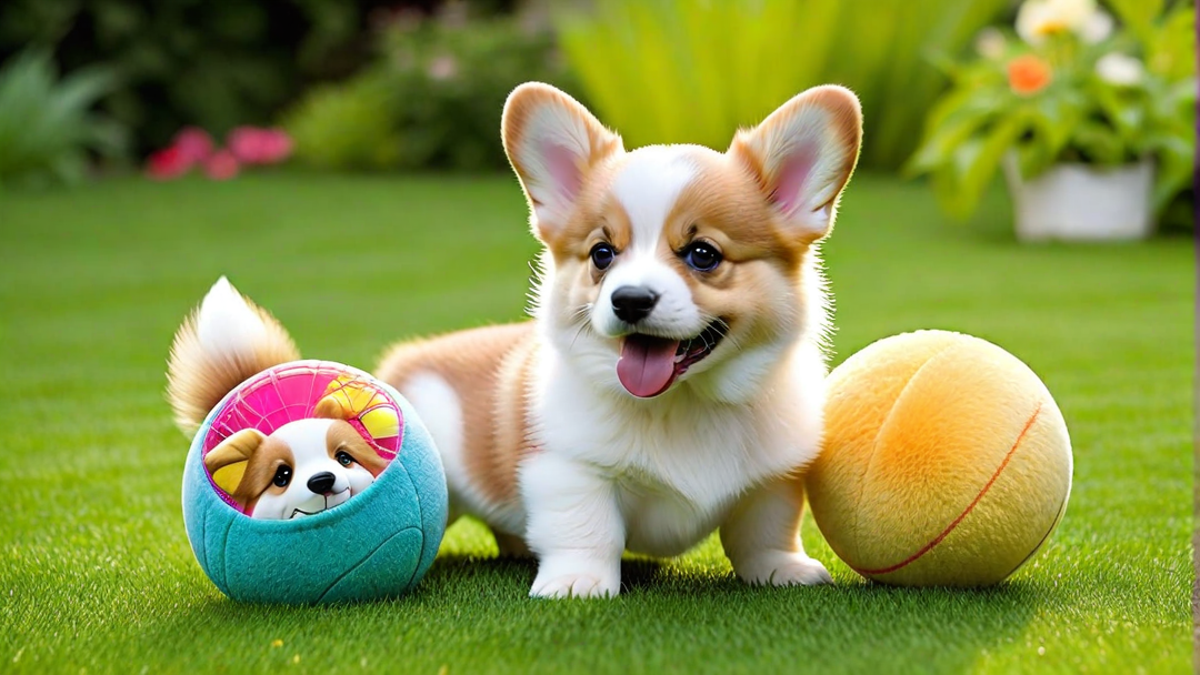 Corgi Puppies Playing with Toys