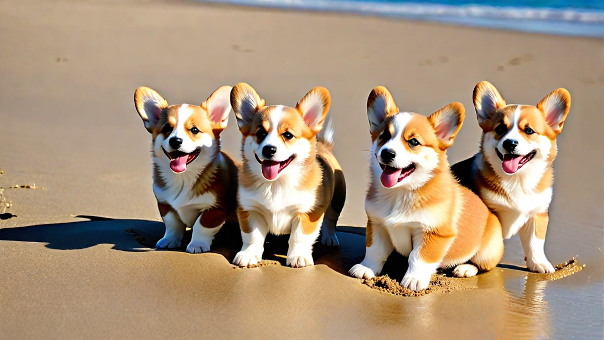 Corgi Puppies at the Beach