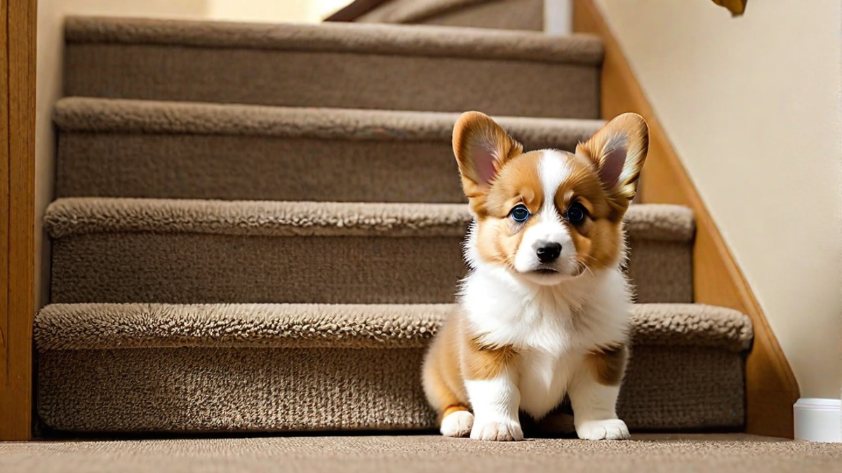 Corgi Puppy Learning to Climb Stairs