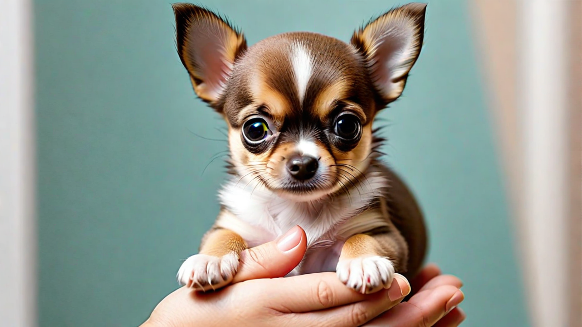 Cuddly Chihuahua Puppy in Human Hands