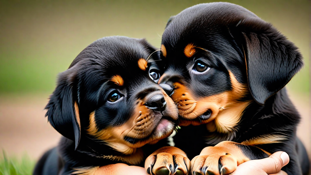 Cuddly Rottweiler Puppy Embracing Human Friend