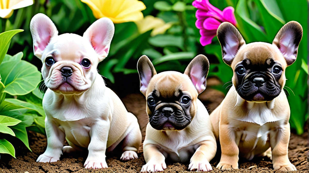 Curious French Bulldog Puppies Exploring the Garden