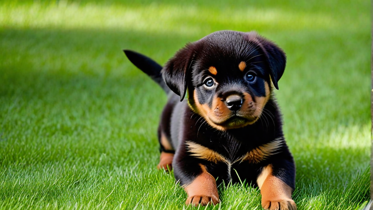 Curious Rottweiler Puppy Exploring the Yard