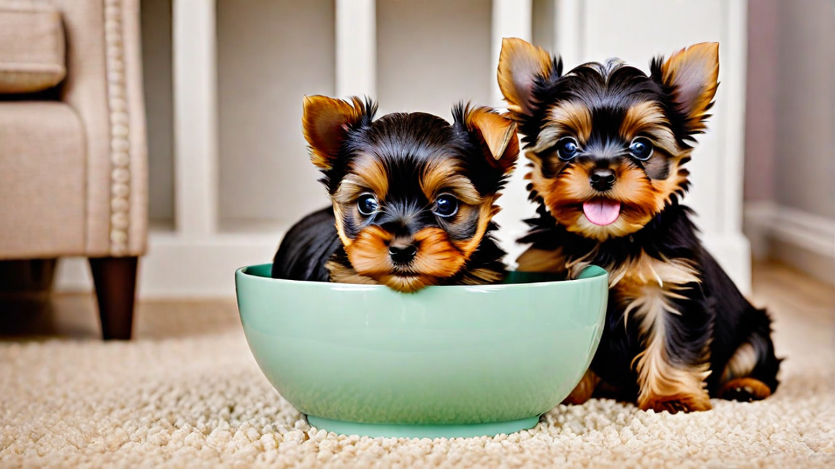 Cute Yorkie Puppies at Feeding Time