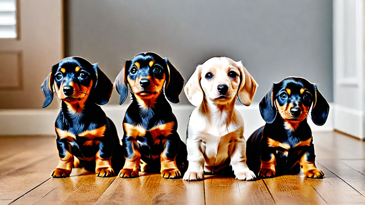 Dachshund Puppies Lined Up for a Treat