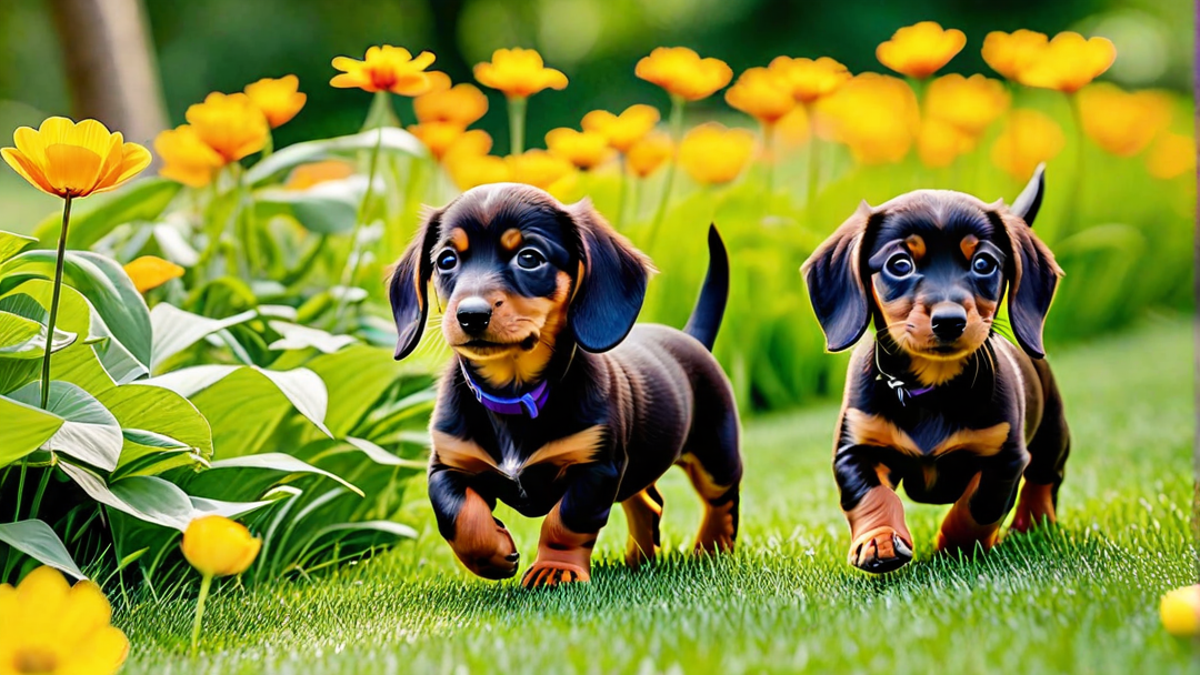 Dachshund Puppies on Their First Walk