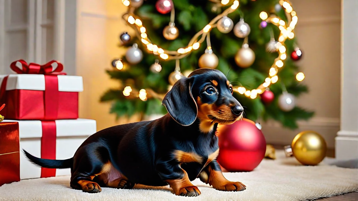 Dachshund Puppies with Holiday Decorations