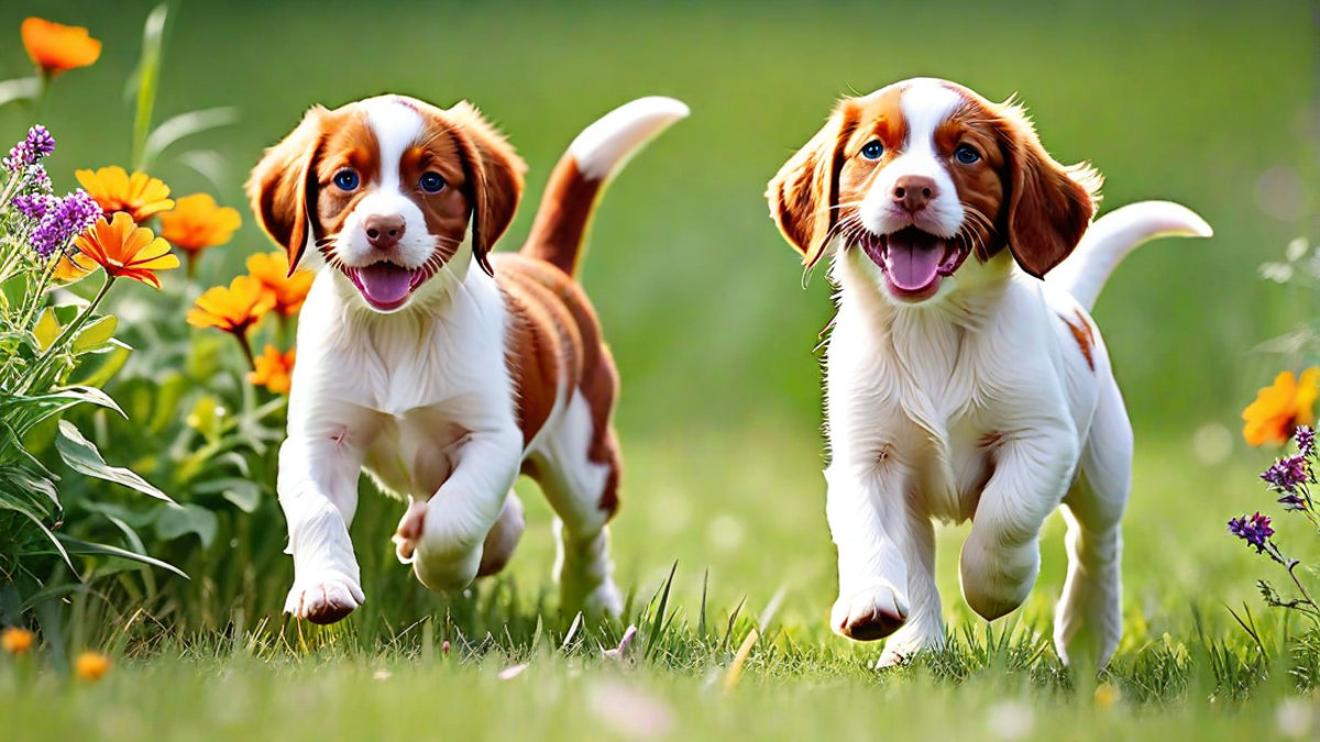 Energetic Brittany Puppies Chasing Butterflies