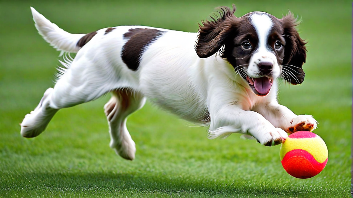 Energetic Springer Puppy Chasing a Ball