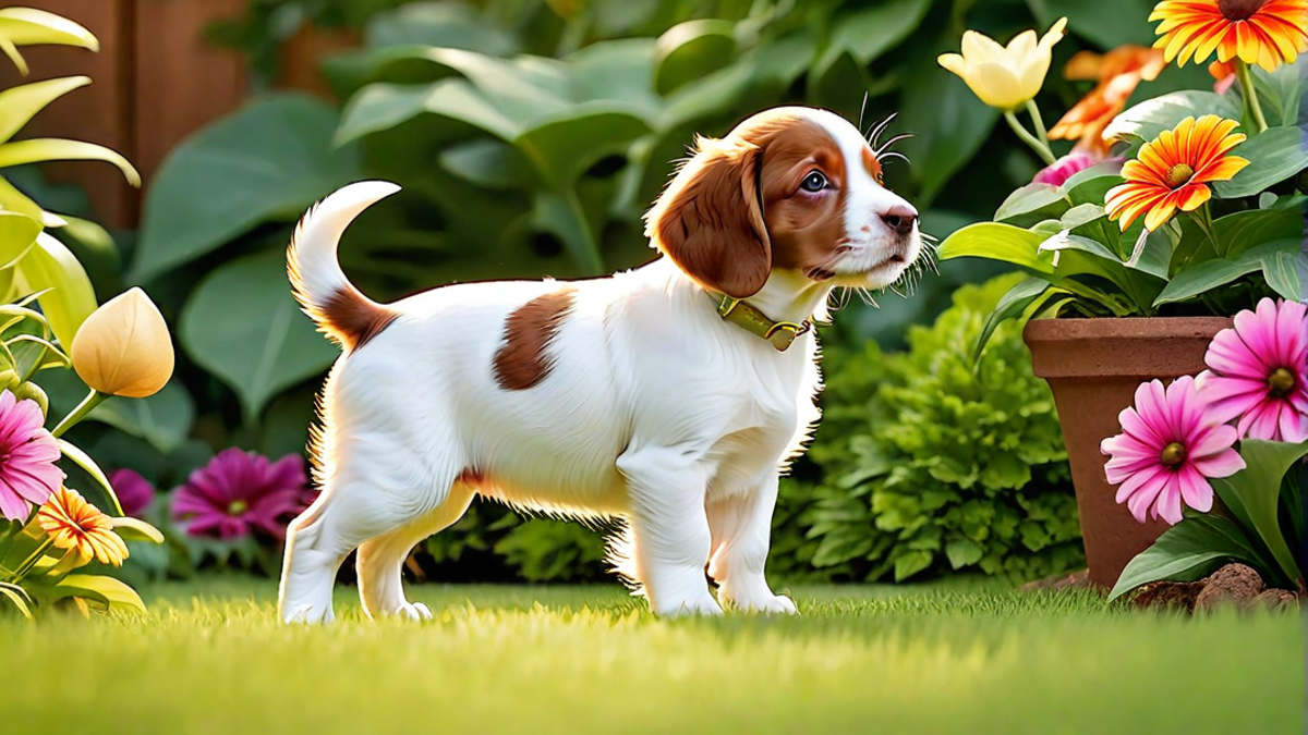 Exploring the Outdoors: Brittany Puppies in the Garden