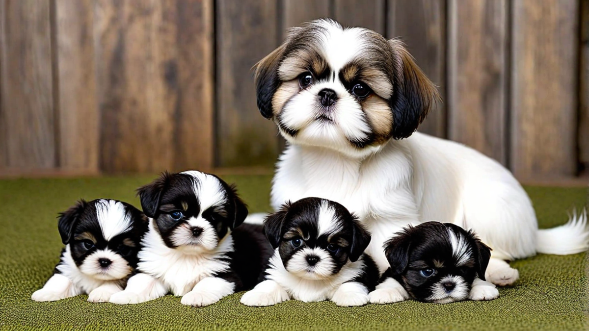 Family of Shih Tzu Puppies and Their Mother