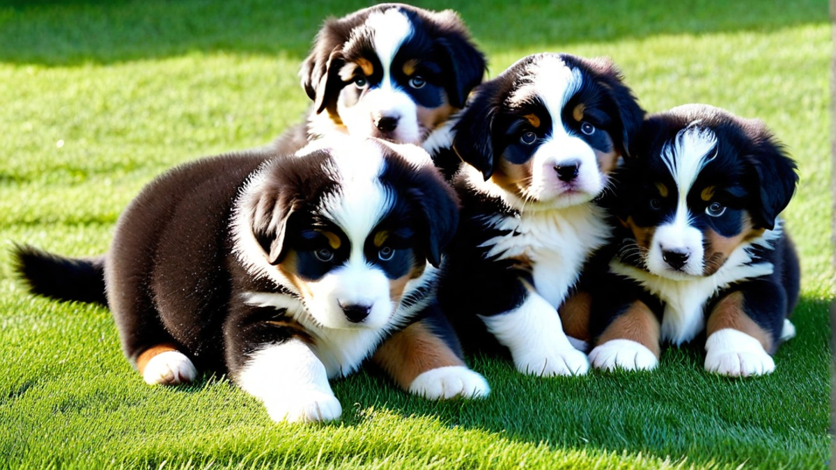 Feeding Time for Hungry Bernese Puppies