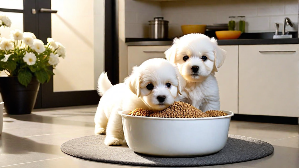 Feeding Time for Hungry Bichon Frise Puppies