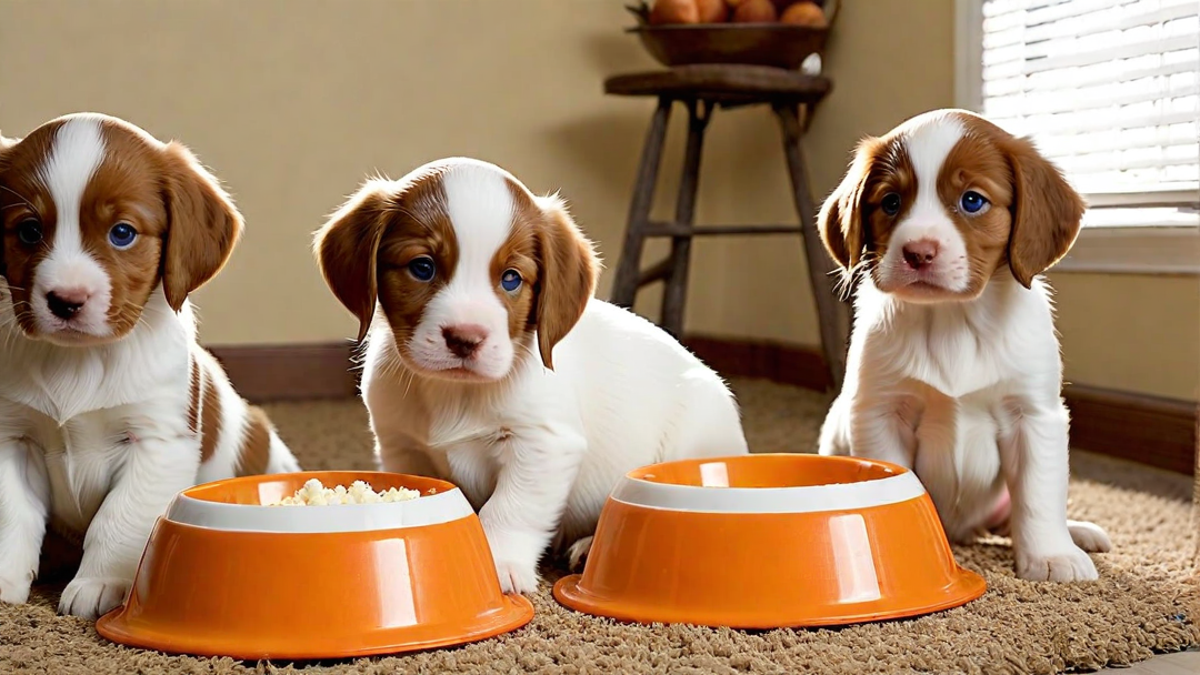 Feeding Time for Hungry Brittany Spaniels