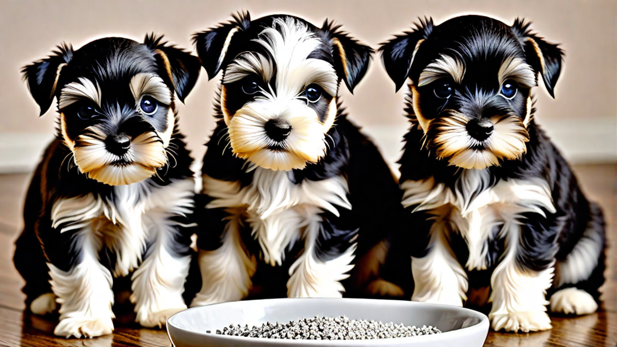 Feeding Time for Hungry Miniature Schnauzer Pups