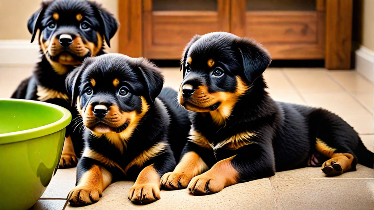 Feeding Time for Hungry Rottweiler Puppies