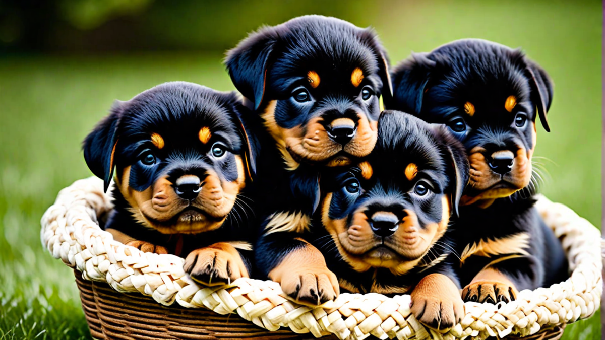 Fluffy Rottweiler Puppies in a Basket