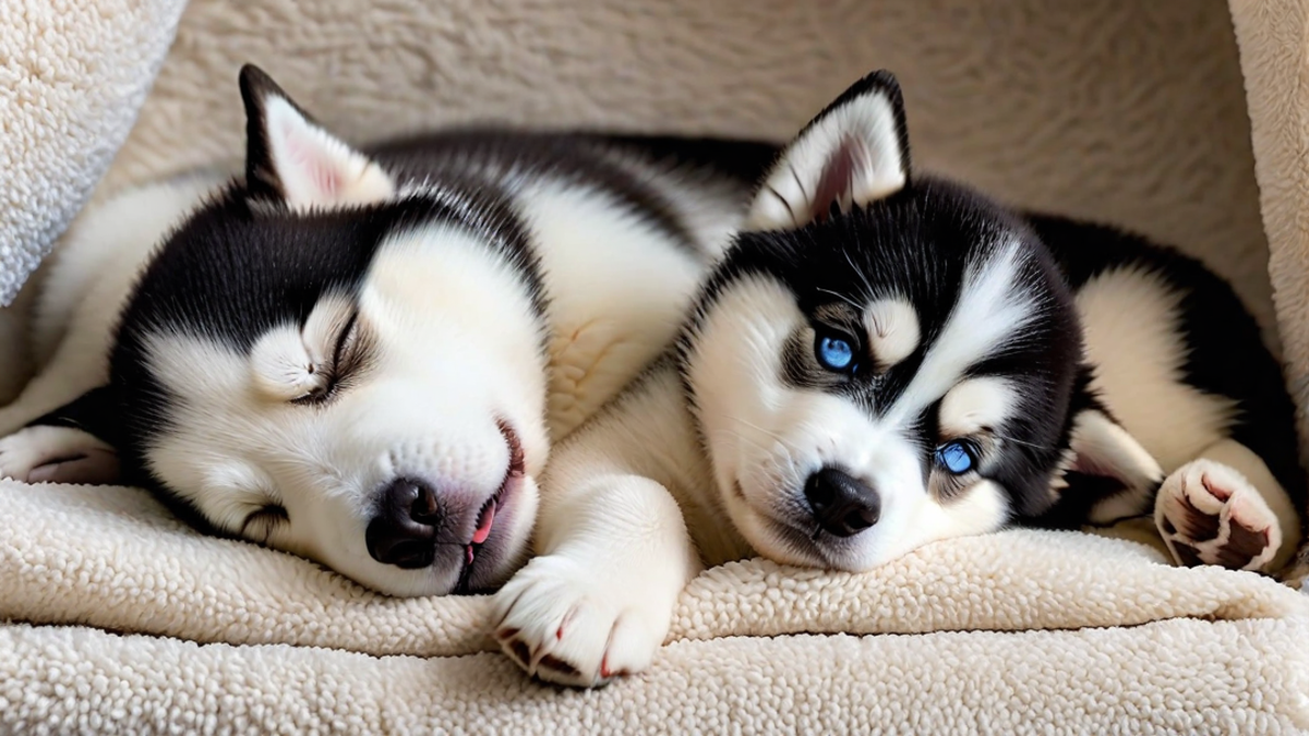 Fluffy Siberian Husky Pups Sleeping