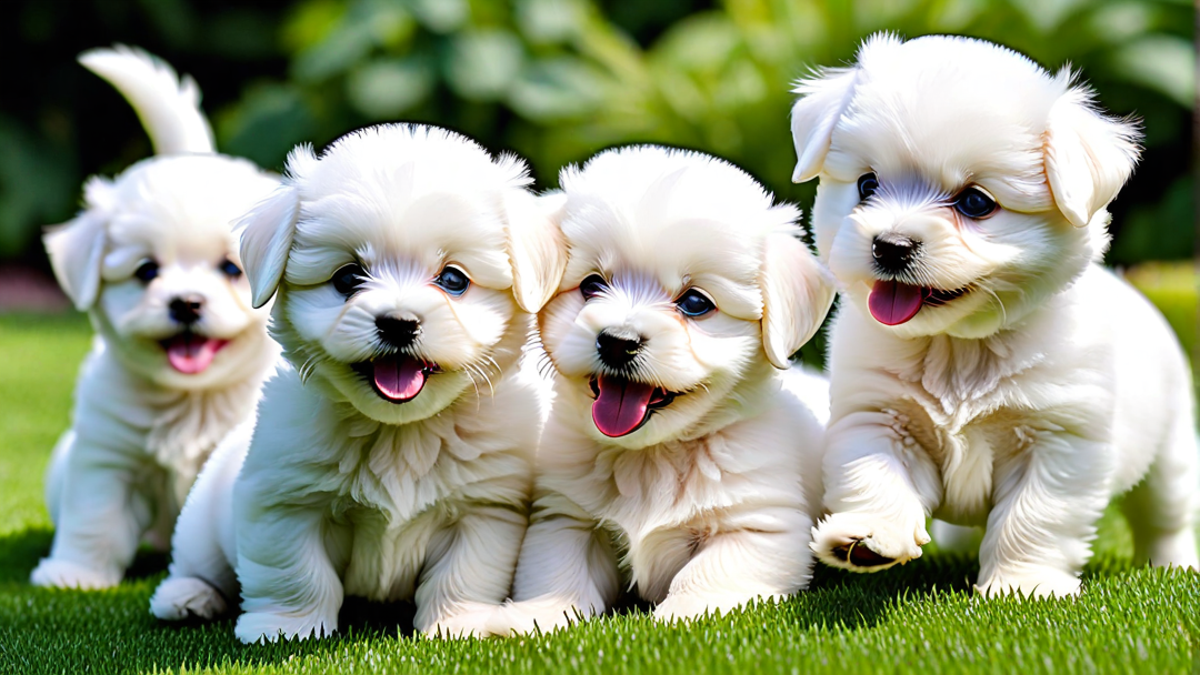 Fluffy White Bichon Frise Puppies at Play