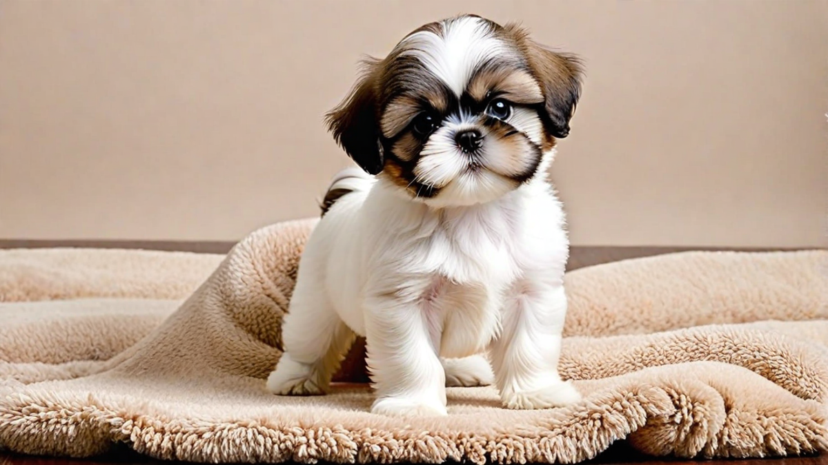 Fluffy White and Brown Shih Tzu Puppy