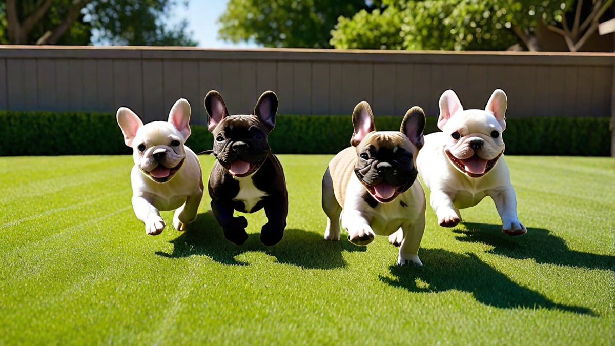 French Bulldog Puppies Racing in the Yard