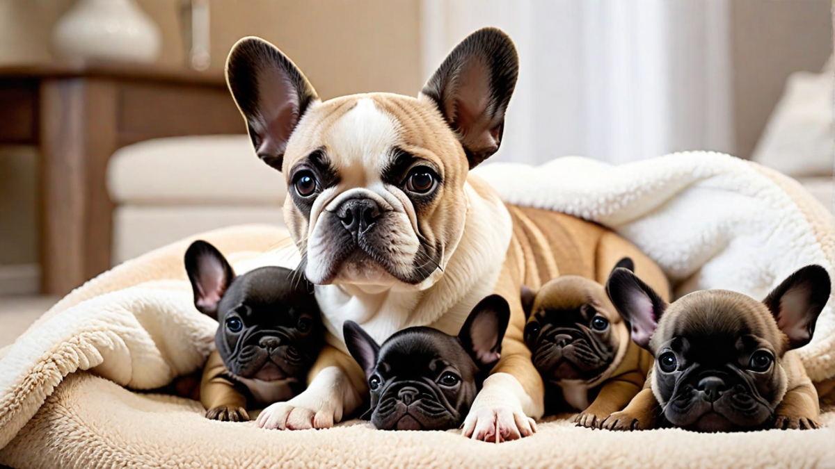 French Bulldog Puppies With Their Mother