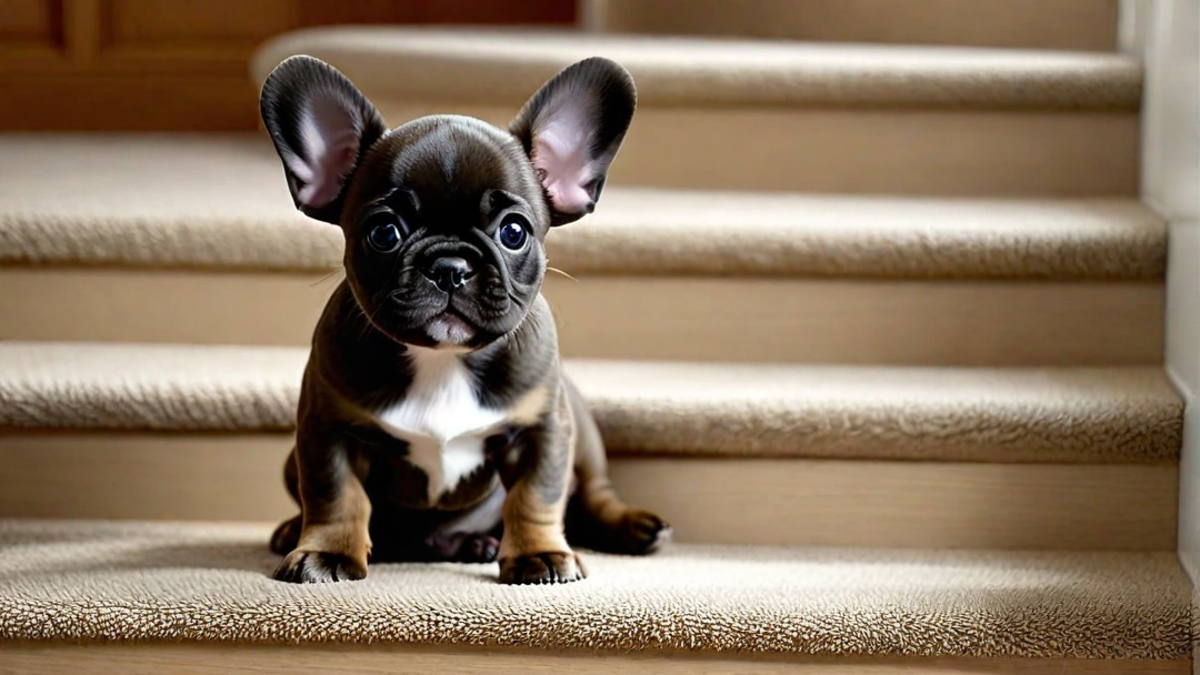 French Bulldog Puppy Trying to Climb Stairs