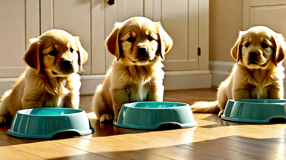 Golden Retriever Puppies During Feeding Time