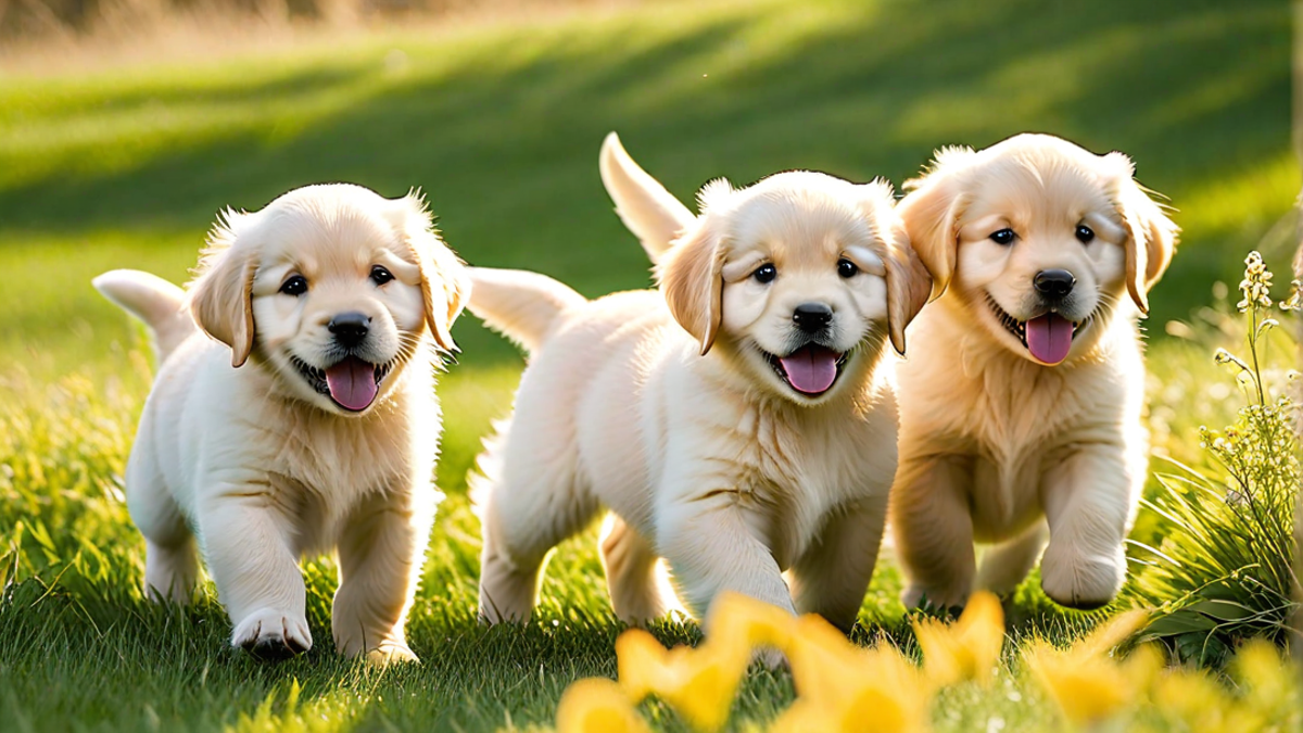 Golden Retriever Puppies Exploring the Great Outdoors