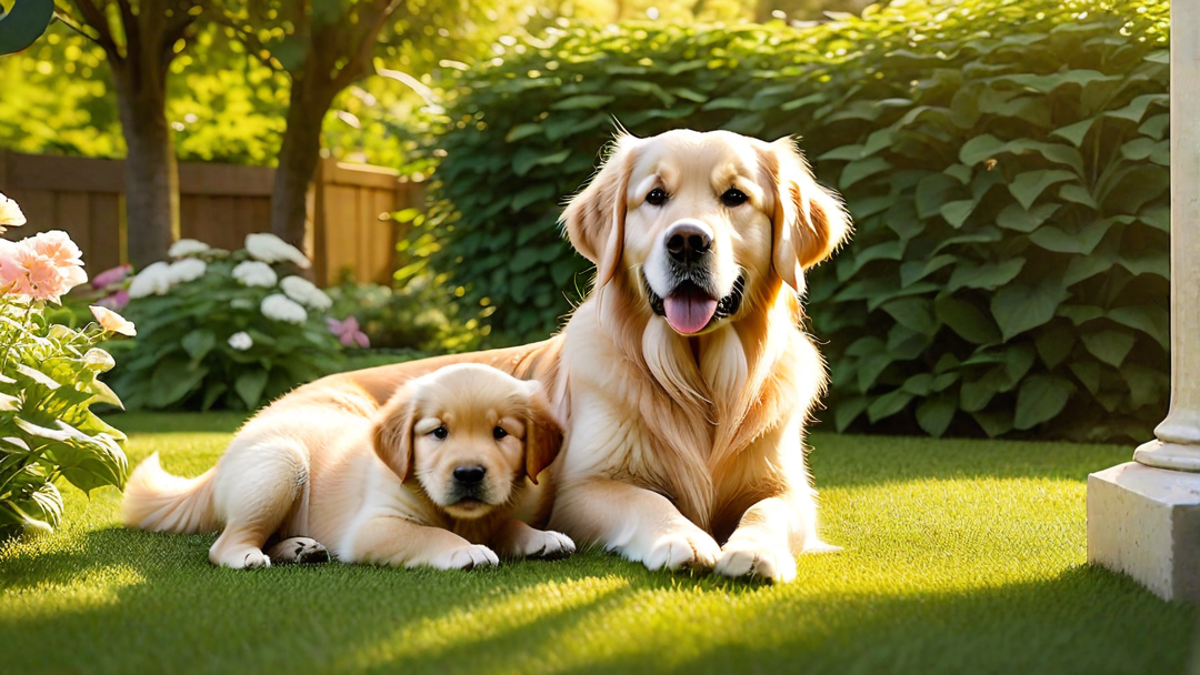 Golden Retriever Puppies With Their Mother